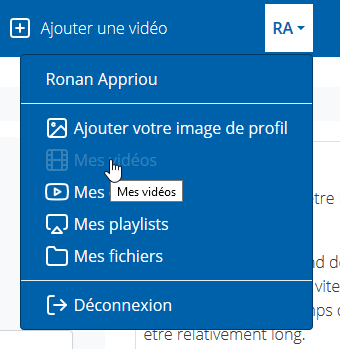 Menu mes vidéos