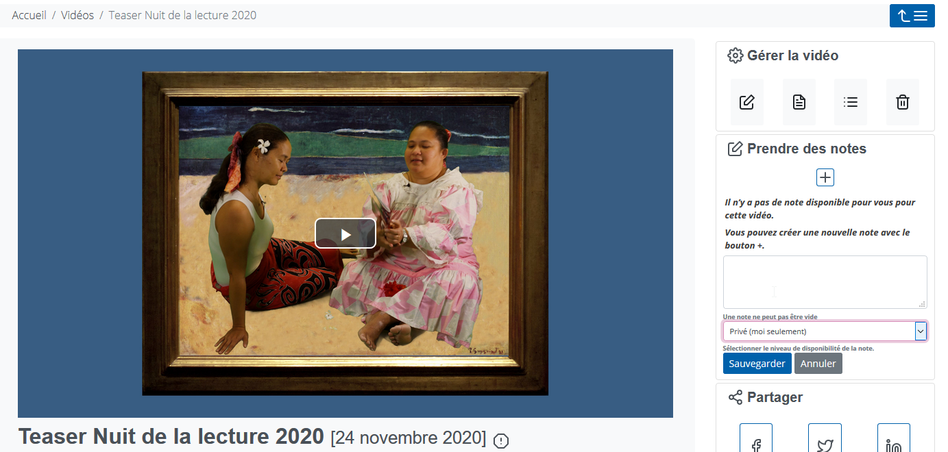 Bloc gérer la vidéo