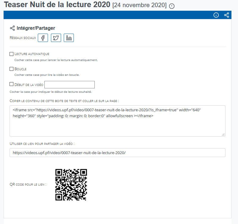 Options du menu de partage